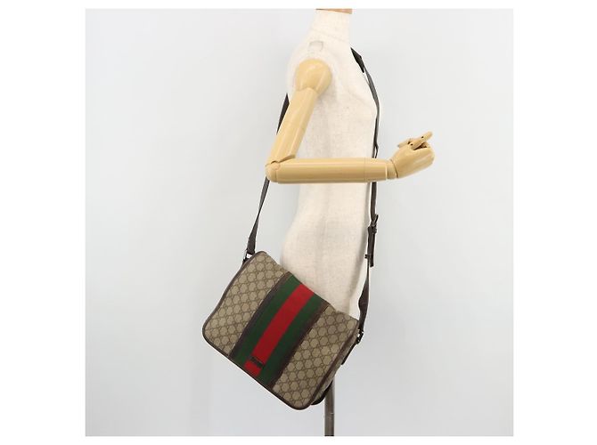 GUCCI GG Supreme Web Sherry Line Bag PVC Beige Silver 145844 Auth ti3927 Silvery - view 26
