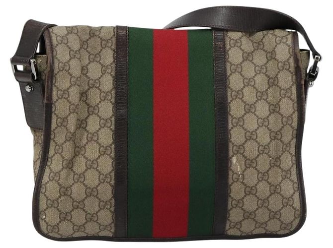 GUCCI GG Supreme Web Sherry Line Bag PVC Beige Silver 145844 Auth ti3927 Silvery - view 3