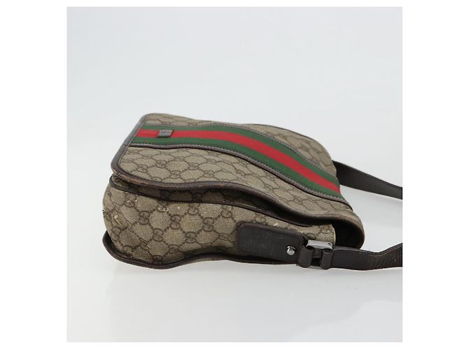 GUCCI GG Supreme Web Sherry Line Bag PVC Beige Silver 145844 Auth ti3927 Silvery - view 4