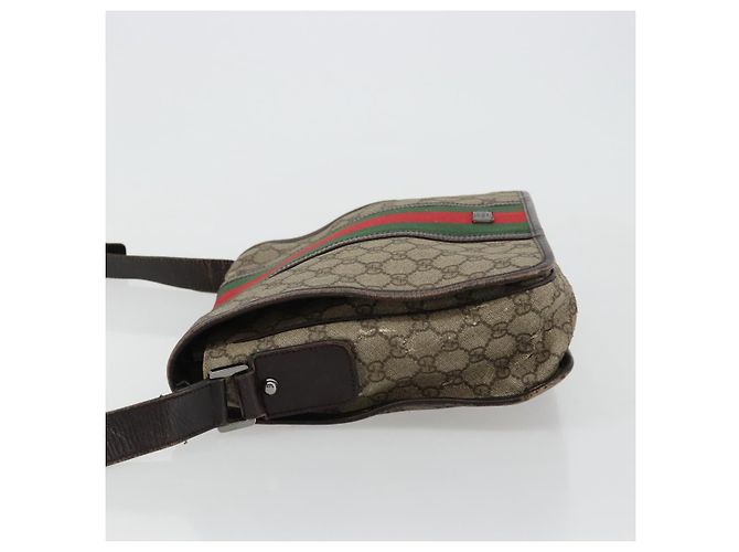 GUCCI GG Supreme Web Sherry Line Bag PVC Beige Silver 145844 Auth ti3927 Silvery - view 5
