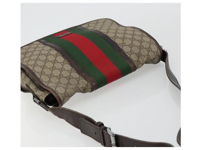 GUCCI GG Supreme Web Sherry Line Bag PVC Beige Silver 145844 Auth ti3927 Silvery - view 6