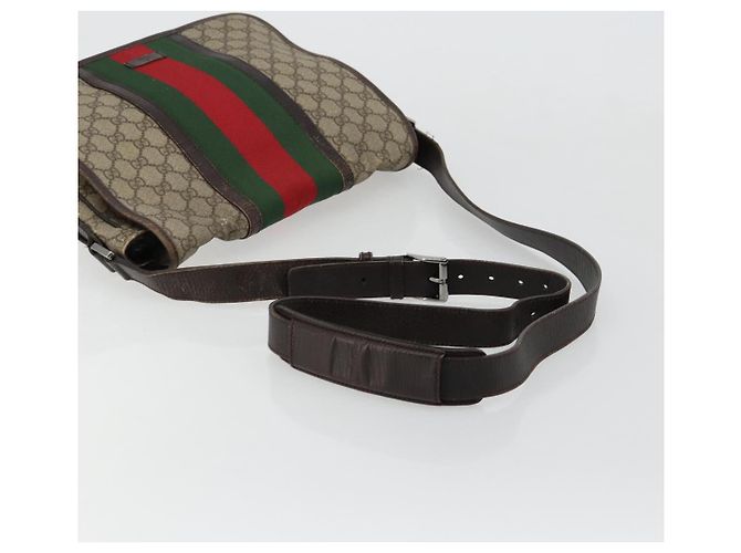GUCCI GG Supreme Web Sherry Line Bag PVC Beige Silver 145844 Auth ti3927 Silvery - view 7