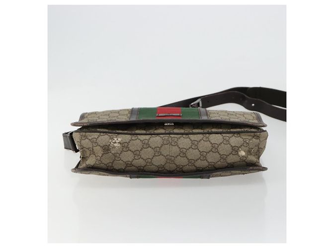 GUCCI GG Supreme Web Sherry Line Bag PVC Beige Silver 145844 Auth ti3927 Silvery - view 9