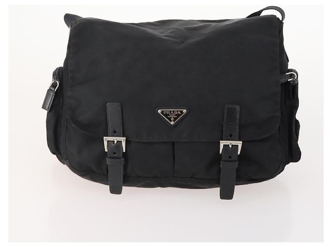 Borsa a tracolla PRADA Nylon e scamosciato 2 Set Nero Argento Auth 181335 - vista 2