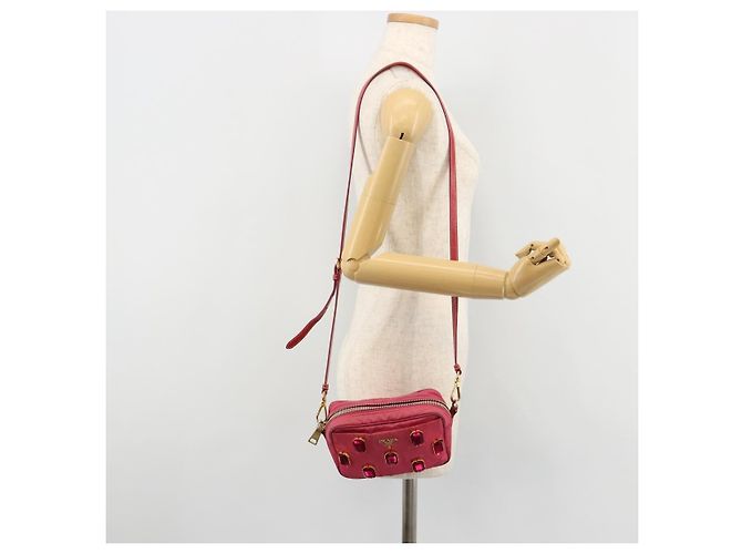 Borsa a Spalla PRADA Nylon Rosa Oro Auth 181758 D'oro - vista 23