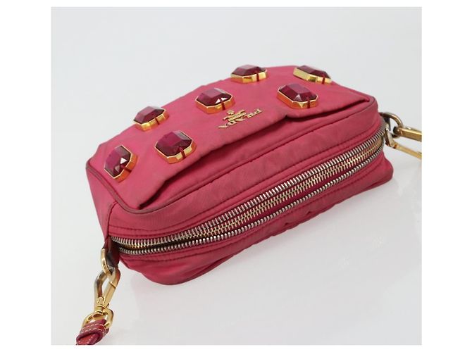 Borsa a Spalla PRADA Nylon Rosa Oro Auth 181758 D'oro - vista 6