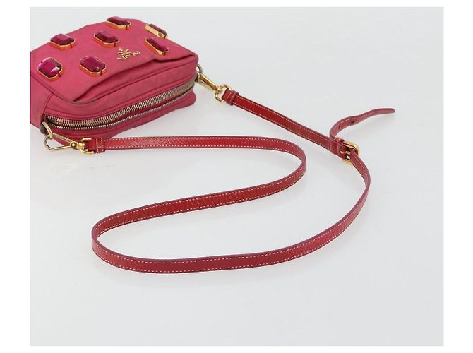 Borsa a Spalla PRADA Nylon Rosa Oro Auth 181758 D'oro - vista 7