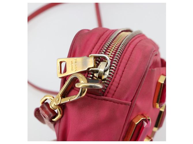 Borsa a Spalla PRADA Nylon Rosa Oro Auth 181758 D'oro - vista 9