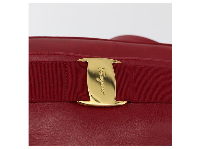 Salvatore Ferragamo Vala Schultertasche Leder Rot Gold Auth 182294 Golden - Ansicht 14
