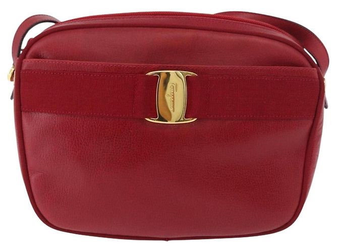 Salvatore Ferragamo Vala Schultertasche Leder Rot Gold Auth 182294 Golden - Ansicht 2