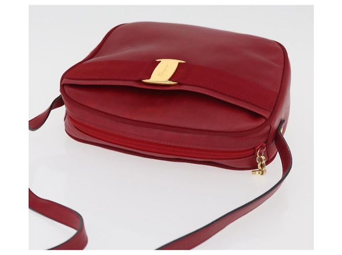 Salvatore Ferragamo Vala Schultertasche Leder Rot Gold Auth 182294 Golden - Ansicht 6