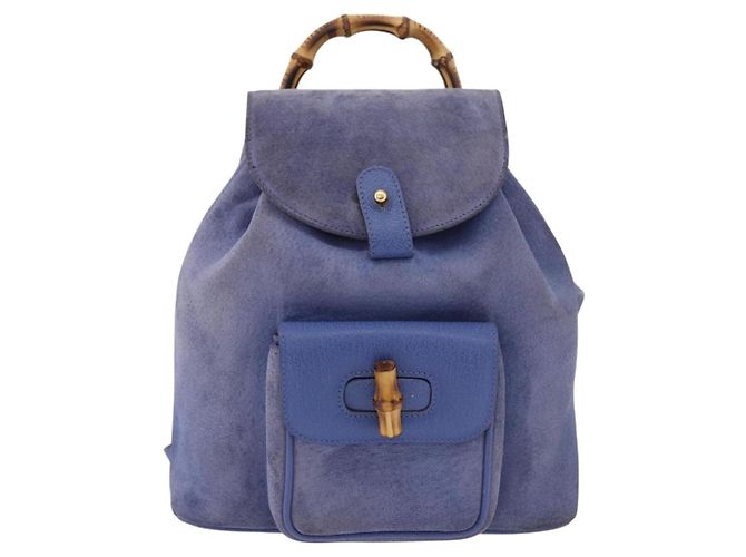 GUCCI Bamboo Backpack Suede Blue 003 8030 3444 Auth ki6661A - view 2