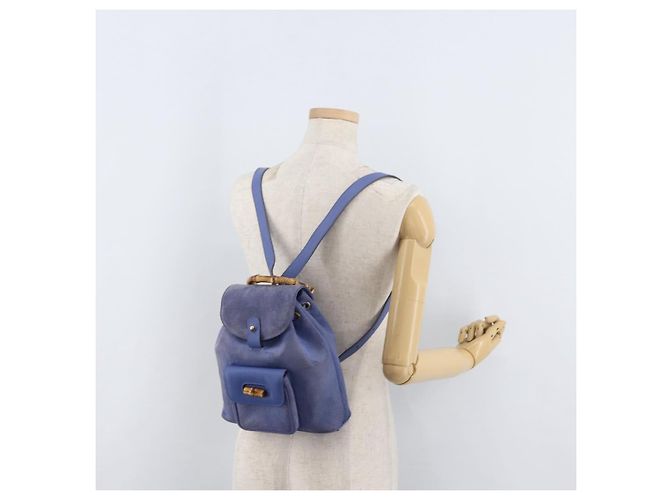 GUCCI Bamboo Backpack Suede Blue 003 8030 3444 Auth ki6661A - view 28