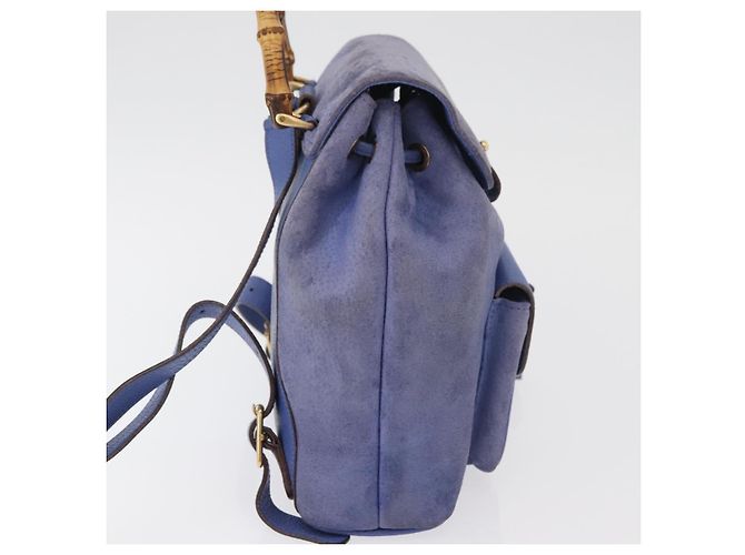 GUCCI Bamboo Backpack Suede Blue 003 8030 3444 Auth ki6661A - view 5