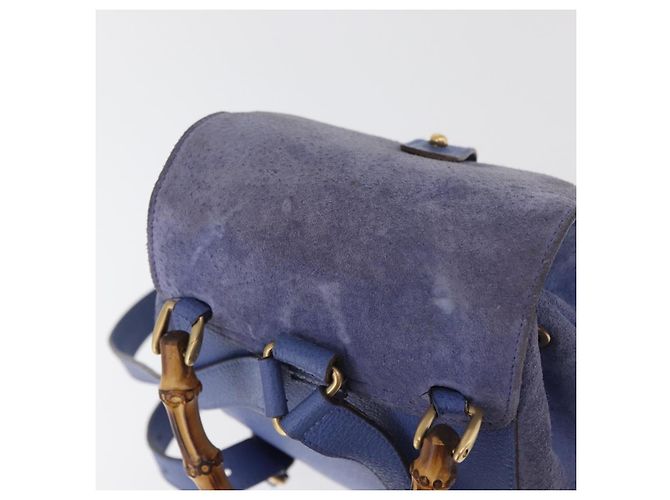 GUCCI Bamboo Backpack Suede Blue 003 8030 3444 Auth ki6661A - view 6