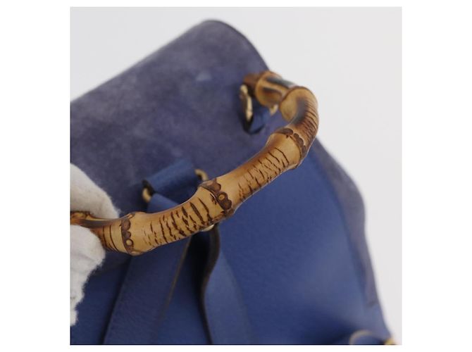GUCCI Bamboo Backpack Suede Blue 003 8030 3444 Auth ki6661A - view 9