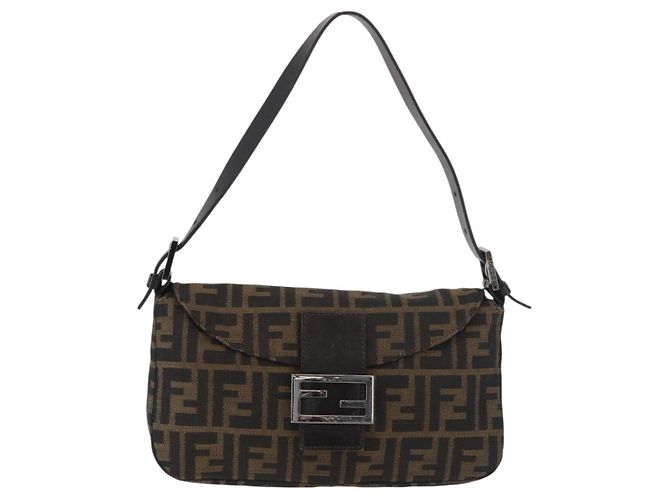FENDI Zucca Canvas Mamma Baguette Shoulder Bag Black Brown Auth 182801V Marrone Nero - vista 13