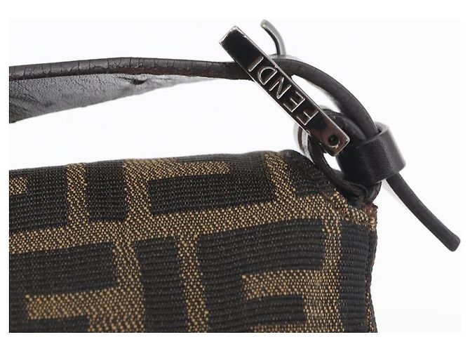 FENDI Zucca Canvas Mamma Baguette Shoulder Bag Black Brown Auth 182801V Marrone Nero - vista 18