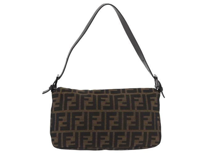 FENDI Zucca Canvas Mamma Baguette Shoulder Bag Black Brown Auth 182801V Marrone Nero - vista 2