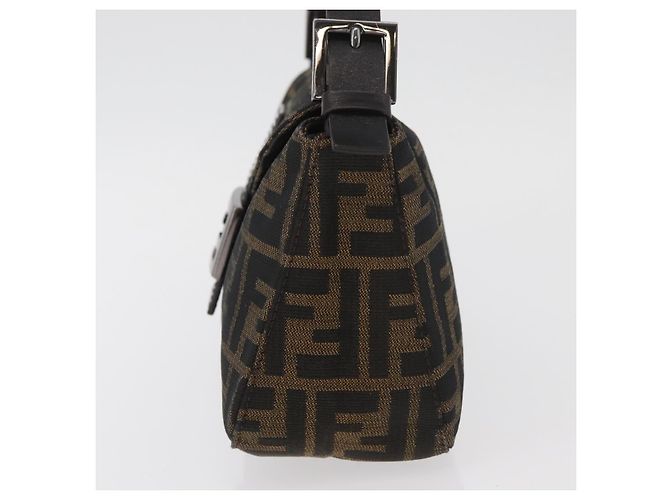 FENDI Zucca Canvas Mamma Baguette Shoulder Bag Black Brown Auth 182801V Marrone Nero - vista 3