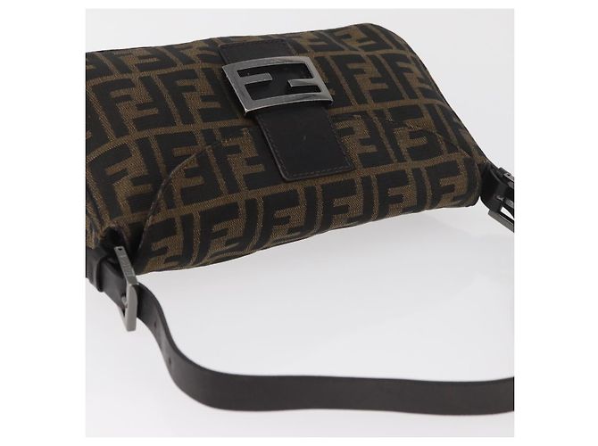 FENDI Zucca Canvas Mamma Baguette Shoulder Bag Black Brown Auth 182801V Marrone Nero - vista 6