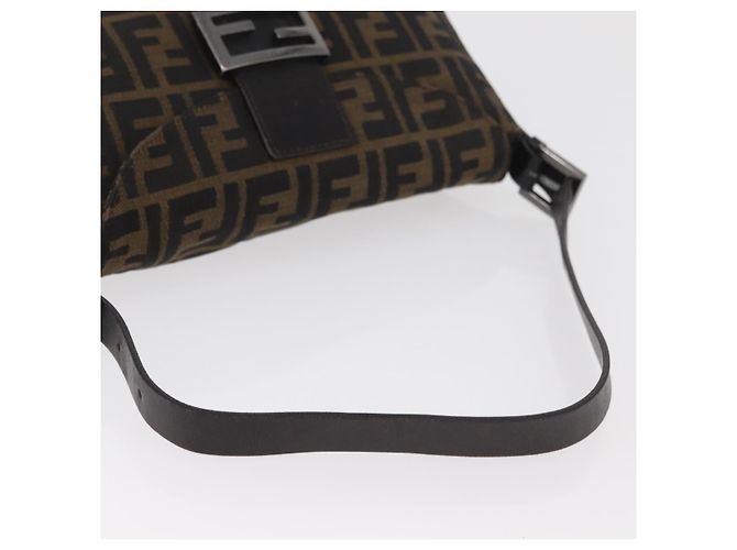 FENDI Zucca Canvas Mamma Baguette Shoulder Bag Black Brown Auth 182801V Marrone Nero - vista 7