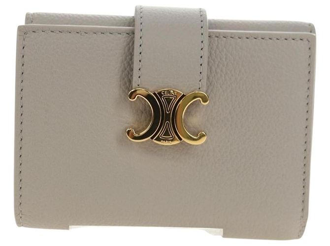 Céline Carteira CELINE Triomphe em couro bege ouro Auth 181278M Dourado - vista 13