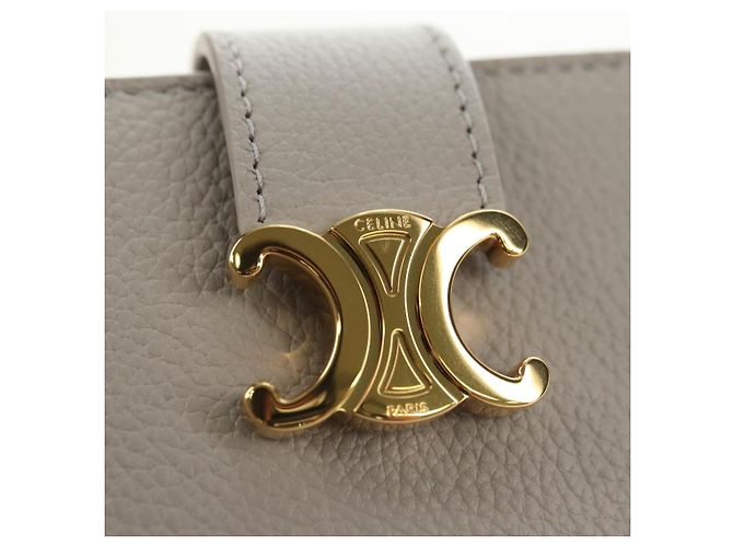 Céline Carteira CELINE Triomphe em couro bege ouro Auth 181278M Dourado - vista 17