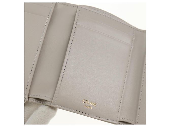 Céline Carteira CELINE Triomphe em couro bege ouro Auth 181278M Dourado - vista 20