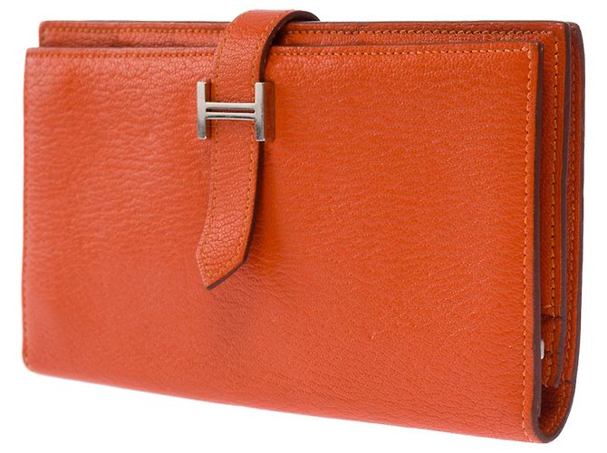 Béarn Hermès HERMES Bearn Leather Accessory Orange - 103548 - view 4