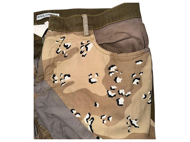 Dolce & Gabbana Patchwork Camouflage Cotton Pants Brown Beige Grey Dark green - view 7
