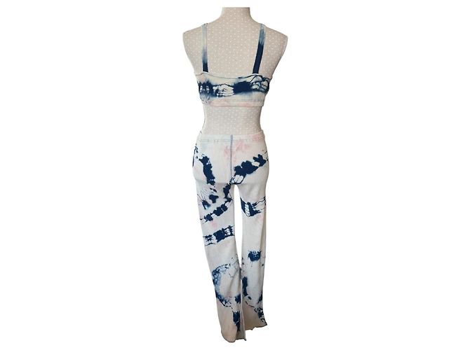 Autre Marque Set Kapital Tie-Dye con Crop Top e Pantaloni Flare Rosa Bianco Blu - vista 3