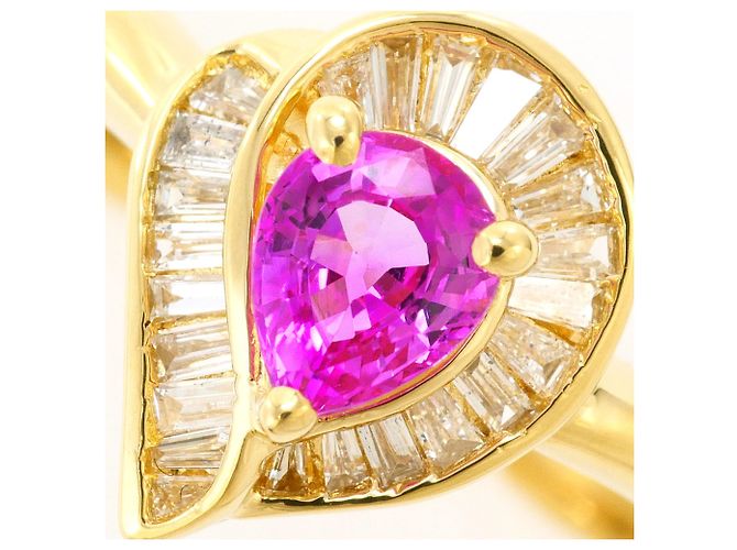 Autre Marque Bague anneau en or jaune 18K avec saphir rose et diamant Doré - vue 2