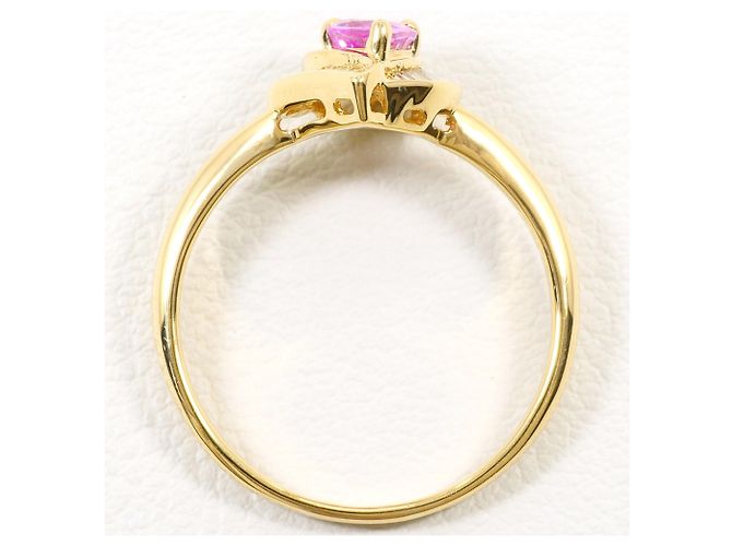 Autre Marque Bague anneau en or jaune 18K avec saphir rose et diamant Doré - vue 3