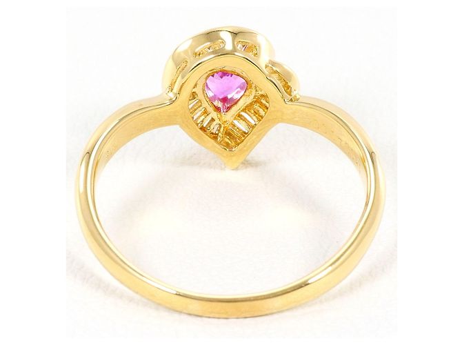 Autre Marque Bague anneau en or jaune 18K avec saphir rose et diamant Doré - vue 4