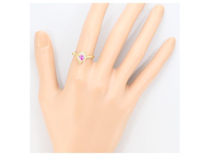 Autre Marque Bague anneau en or jaune 18K avec saphir rose et diamant Doré - vue 7