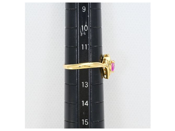 Autre Marque Bague anneau en or jaune 18K avec saphir rose et diamant Doré - vue 8