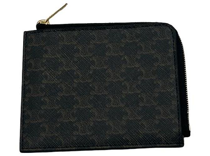 Céline Celine Triomphe Zip Around Wallet Leather Compact Brown - view 2