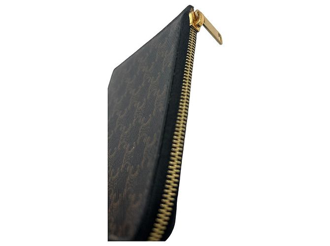 Céline Celine Triomphe Zip Around Wallet Leather Compact Brown - view 3