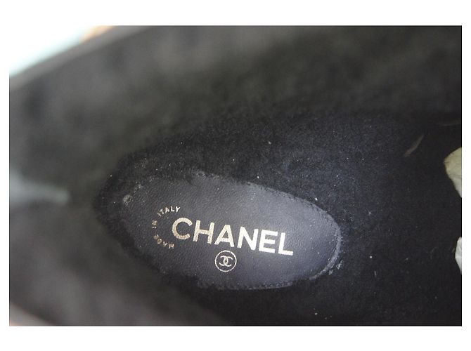 Chanel Black Canvas and Leather CC Logo Boots Golden - view 10