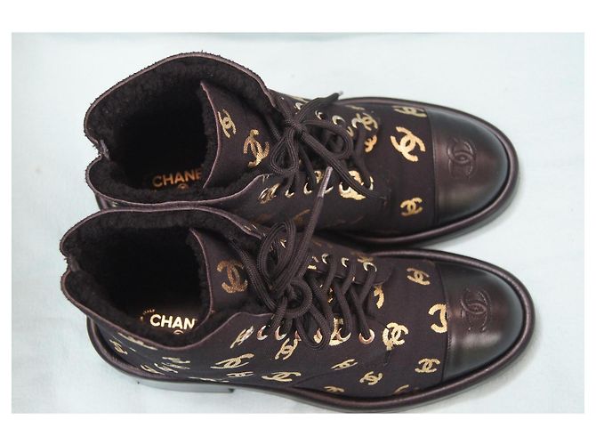 Chanel Black Canvas and Leather CC Logo Boots Golden - view 5