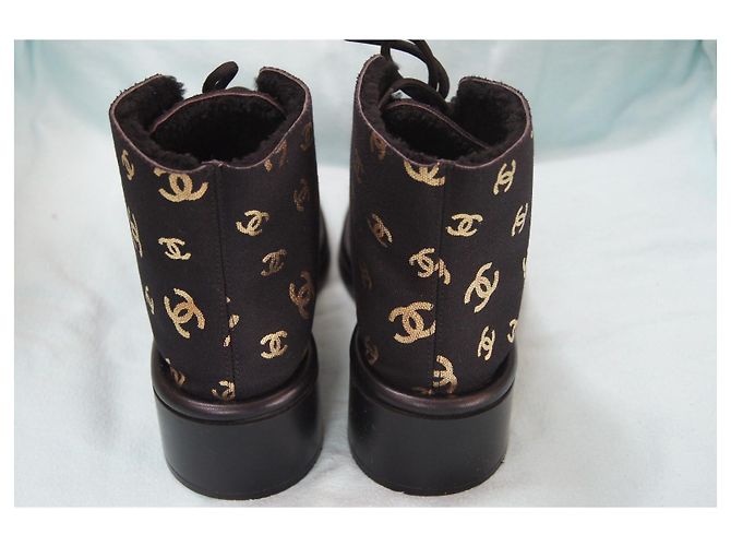 Chanel Black Canvas and Leather CC Logo Boots Golden - view 6