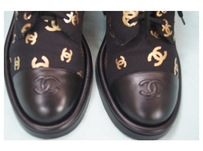 Chanel Black Canvas and Leather CC Logo Boots Golden - view 7