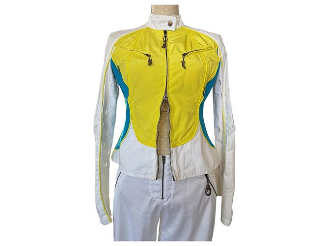 SET VINTAGE BIKER VERSACE JEANS COUTURE Bianco Blu Giallo - vista 3