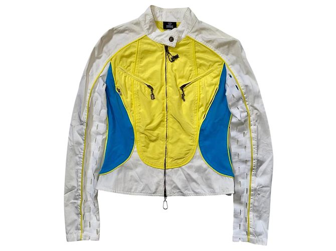 SET VINTAGE BIKER VERSACE JEANS COUTURE Bianco Blu Giallo - vista 5