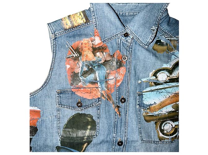 DOLCE & GABBANA 2004 DENIM-WESTE Blau Mehrfarben - Ansicht 6