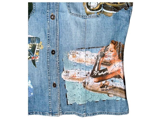 DOLCE & GABBANA 2004 DENIM-WESTE Blau Mehrfarben - Ansicht 8