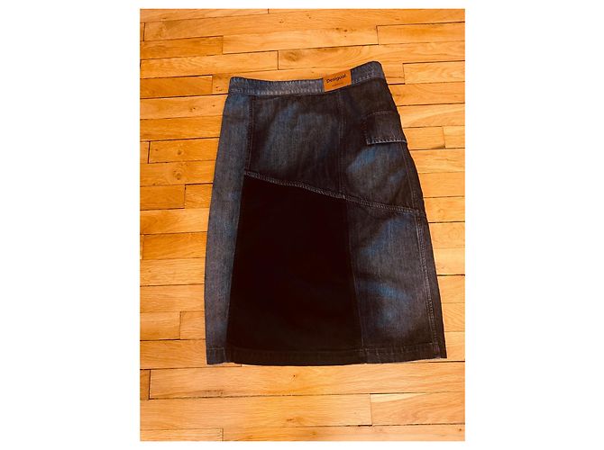Falda cruzada vaquera patchwork Desigual Negro Azul Azul oscuro - vista 13