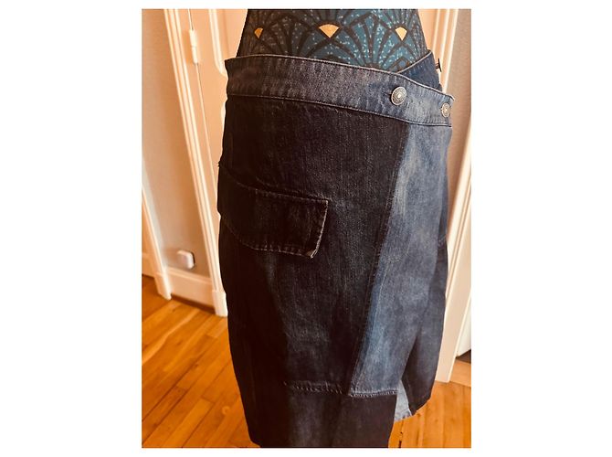 Falda cruzada vaquera patchwork Desigual Negro Azul Azul oscuro - vista 3