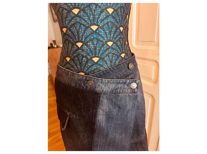 Falda cruzada vaquera patchwork Desigual Negro Azul Azul oscuro - vista 4